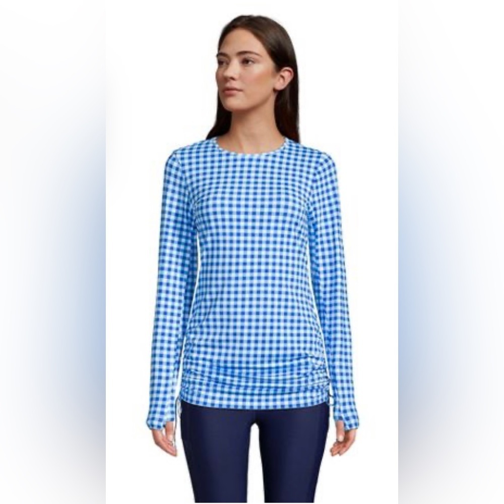 LANDS' End Draper James Women's Adjustable Long Sleeve Swim Tunic Rash Guard-NWT